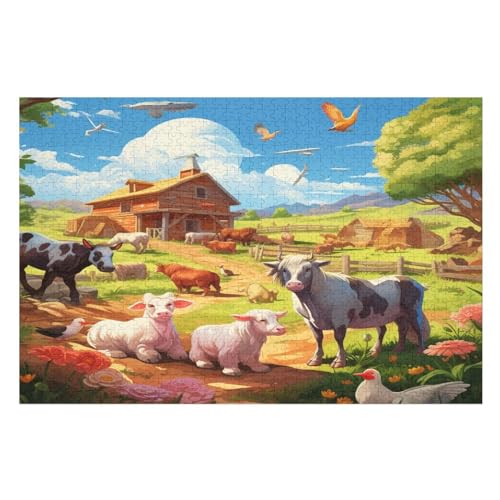 Puzzle Kuh, 1000 Puzzleteile Für Kinder, Holzpuzzles, Geeignet Für Erwachsene Lernspiel, （75×50cm） von PPZYY