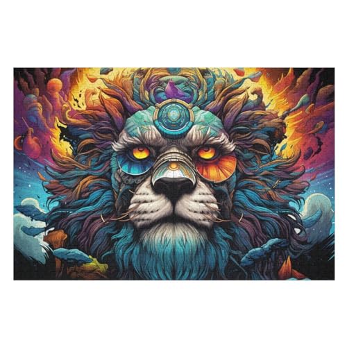Puzzle Löwe, 1000 Puzzleteile Für Kinder, Holzpuzzles, Geeignet Für Erwachsene Lernspiel, （75×50cm） von PPZYY