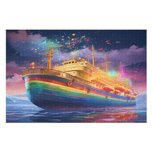 Puzzle Regenbogenkreuzfahrt Puzzles, 1000-teiliges Holzpuzzle, Geeignet Für Erwachsene Und Kinder Ab 12 Jahren, Tolles Geschenk （75×50cm） von PPZYY