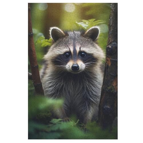 Puzzle Waschbär, 1000 Puzzleteile Für Kinder, Holzpuzzles, Geeignet Für Erwachsene Lernspiel, （78×53cm） von PPZYY