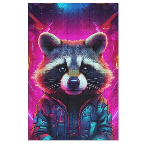 Puzzle Waschbär, 1000 Puzzleteile Für Kinder, Holzpuzzles, Geeignet Für Erwachsene Lernspiel, （78×53cm） von PPZYY