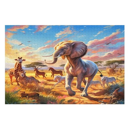 Puzzles Afrikanische Tiere, 1000 Teile, Puzzle Aus Holz Für Erwachsene Und Kinder Ab 12 Jahren, Lernspielzeug （75×50cm） von PPZYY
