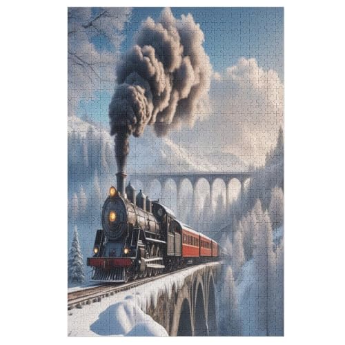 Puzzles Dampfzug, 1000 Teile, Puzzle Aus Holz Für Erwachsene Und Kinder Ab 12 Jahren, Lernspielzeug （78×53cm） von PPZYY