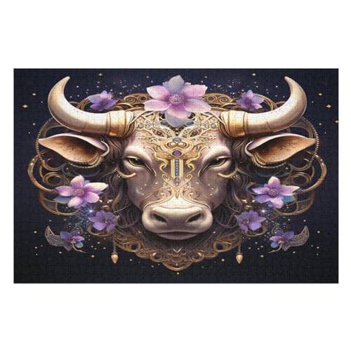 Puzzles Für Erwachsene, 1000 Teile, Bulle, Kreative Holzpuzzles, Praktisches Spiel, Familiendekoration （75×50cm） von PPZYY