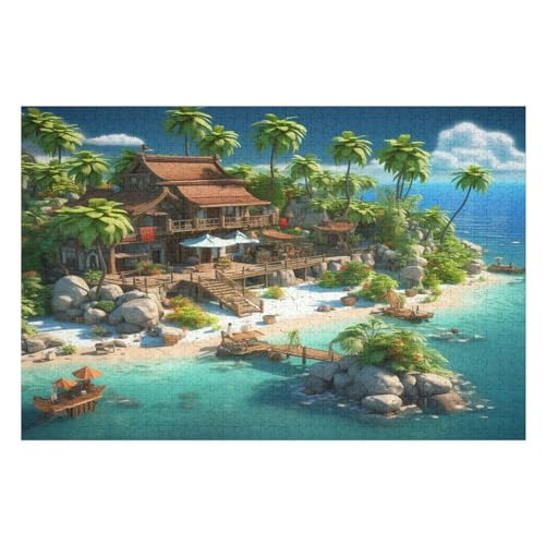 Puzzles Für Erwachsene, 1000 Teile, Ferienbucht, Kreative Holzpuzzles, Praktisches Spiel, Familiendekoration （75×50cm） von PPZYY