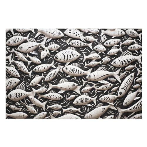 Puzzles Für Erwachsene, 1000 Teile, Fisch, Kreative Holzpuzzles, Praktisches Spiel, Familiendekoration （75×50cm） von PPZYY