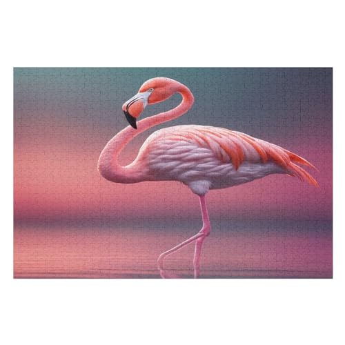 Puzzles Für Erwachsene, 1000 Teile, Flamingo, Kreative Holzpuzzles, Praktisches Spiel, Familiendekoration （75×50cm） von PPZYY
