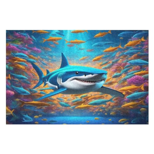 Puzzles Für Erwachsene, 1000 Teile, Hai, Kreative Holzpuzzles, Praktisches Spiel, Familiendekoration （75×50cm） von PPZYY