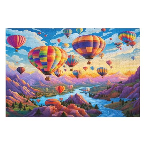 Puzzles Für Erwachsene, 1000 Teile, Heißluftballon, Kreative Holzpuzzles, Praktisches Spiel, Familiendekoration （75×50cm） von PPZYY