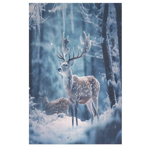 Puzzles Für Erwachsene, 1000 Teile, Hirsch, Kreative Holzpuzzles, Praktisches Spiel, Familiendekoration （78×53cm） von PPZYY