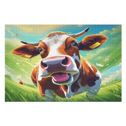 Puzzles Für Erwachsene, 1000 Teile, Kuh, Kreative Holzpuzzles, Praktisches Spiel, Familiendekoration （75×50cm） von PPZYY