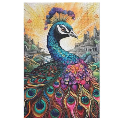 Puzzles Für Erwachsene, 1000 Teile, Pfau, Kreative Holzpuzzles, Praktisches Spiel, Familiendekoration （78×53cm） von PPZYY