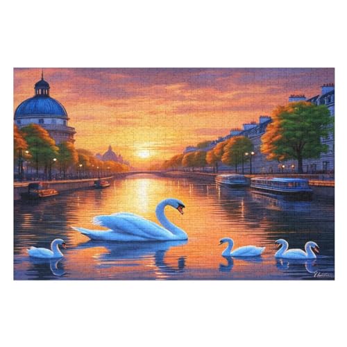 Puzzles Für Erwachsene, 1000 Teile, Schwan, Kreative Holzpuzzles, Praktisches Spiel, Familiendekoration （75×50cm） von PPZYY
