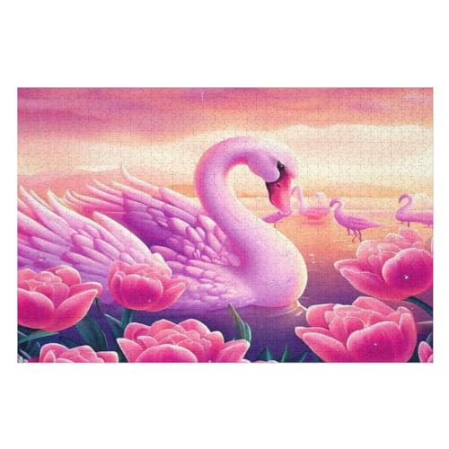 Puzzles Für Erwachsene, 1000 Teile, Schwan, Kreative Holzpuzzles, Praktisches Spiel, Familiendekoration （75×50cm） von PPZYY