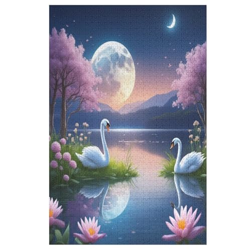 Puzzles Für Erwachsene, 1000 Teile, Schwan, Kreative Holzpuzzles, Praktisches Spiel, Familiendekoration （78×53cm） von PPZYY