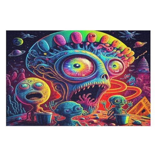 Puzzles Für Erwachsene Alien Monster,1000-teilige Puzzle Für Kinder Ab 12 Jahren, Holzpuzzles Für Die Heimdekoration, （75×50cm） von PPZYY
