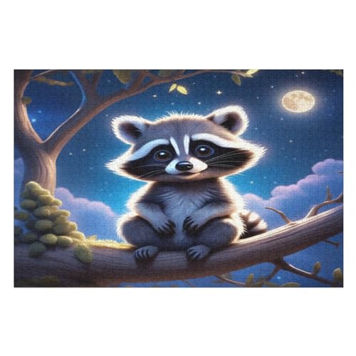 Puzzles Für Erwachsene Waschbär,1000-teilige Puzzle Für Kinder Ab 12 Jahren, Holzpuzzles Für Die Heimdekoration, （75×50cm） von PPZYY