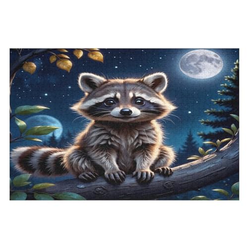 Puzzles Für Erwachsene Waschbär,1000-teilige Puzzle Für Kinder Ab 12 Jahren, Holzpuzzles Für Die Heimdekoration, （75×50cm） von PPZYY