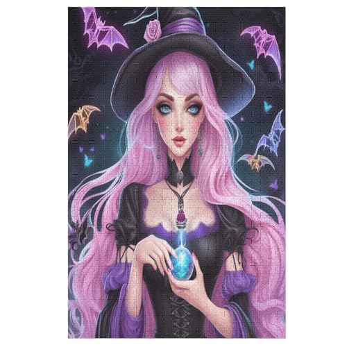 Puzzles Halloween-Hexe, 1000 Teile, Puzzle Aus Holz Für Erwachsene Und Kinder Ab 12 Jahren, Lernspielzeug （78×53cm） von PPZYY