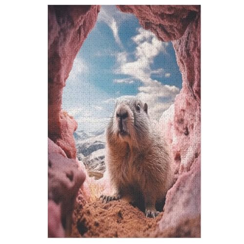 Puzzles Murmeltier, 1000 Teile, Puzzle Aus Holz Für Erwachsene Und Kinder Ab 12 Jahren, Lernspielzeug （78×53cm） von PPZYY