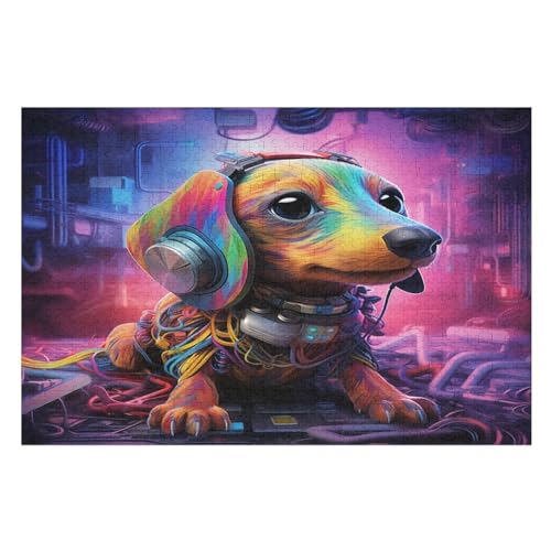 Puzzles Süßer Hund, 1000 Teile, Puzzle Aus Holz Für Erwachsene Und Kinder Ab 12 Jahren, Lernspielzeug （75×50cm） von PPZYY