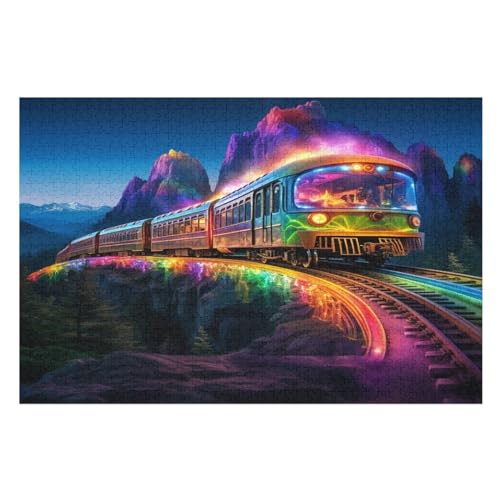 Rainbow Zug Puzzles 1000 Teile Erwachsener Kniffel Spaß Für Die Ganze Familie, Holzpuzzle Kinder Erwachsene, Impossible Puzzle Schwer （75×50cm） von PPZYY
