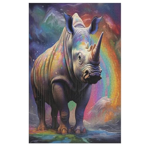 Rhinozeros Holzpuzzle 1000 Teile Klassische Puzzles Erwachsene Kinder Puzzle DIY Kit Holzspielzeug Einzigartiges Geschenk （78×53cm） von PPZYY