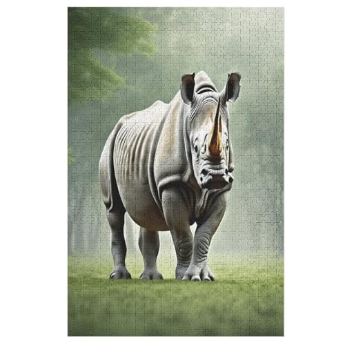 Rhinozeros Holzpuzzle 1000 Teile Klassische Puzzles Erwachsene Kinder Puzzle DIY Kit Holzspielzeug Einzigartiges Geschenk （78×53cm） von PPZYY