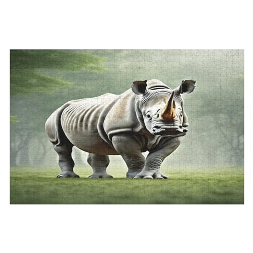Rhinozeros Holzpuzzle Für Erwachsene Teenager Stress Abbauen Familien-Puzzlespiel Poster 1000-teiliges Puzzle Kinder Lernspiel （75×50cm） von PPZYY