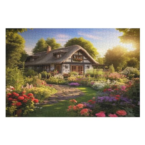 Rustikales Cottage Holzpuzzle - 1000 Teiliges Jigsaw Knobelspiel - Puzzle Für Erwachsene & Kinder - Outdoor & Reisespielzeug （75×50cm） von PPZYY