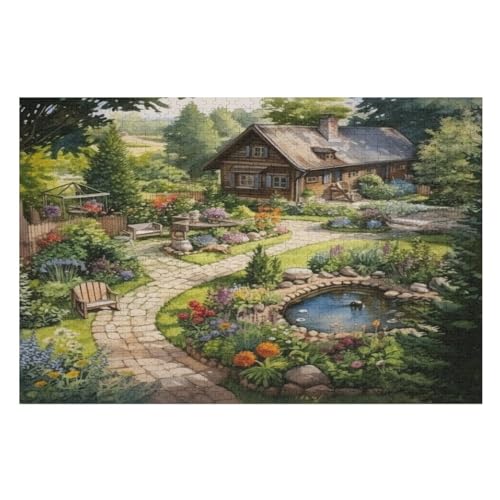 Rustikales Cottage Puzzle Für Erwachsene 1000 Teile Premium Recyceltes Brett Zum Lernen, Lernspielzeug, Familienspiele Kinder Holzpuzzle （75×50cm） von PPZYY