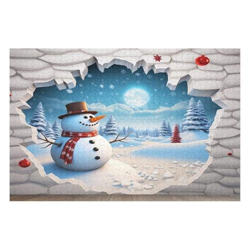 Schneemannmuster Holzpuzzle - Puzzle Für Erwachsene, 1000-teilige Puzzles Für Teenager Und Kinder, Herausfordernde Spiele （75×50cm） von PPZYY