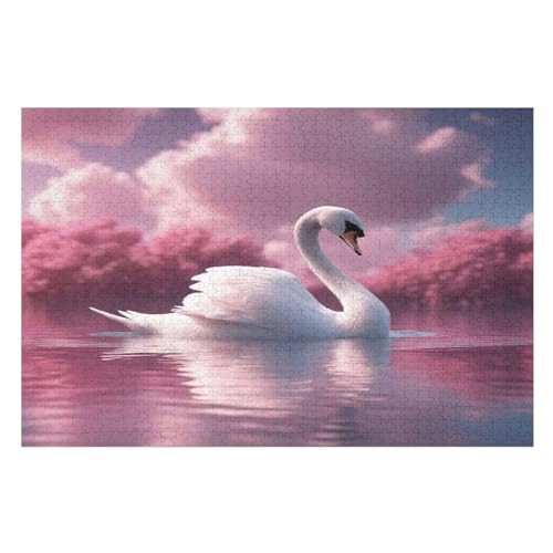 Schwan 1000 Teile Puzzles Für Erwachsene, Impossible Puzzle, Geschicklichkeitsspiel Für Die Ganze Familie, Kinder Holzpuzzle （75×50cm） von PPZYY