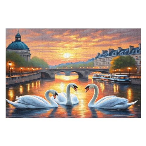 Schwan -Puzzle, 1000 Teile,Holzpuzzle Für Erwachsene Kinder, Lustiges Spielzeug, Denkspiel, Bildungsspiel, （75×50cm） von PPZYY