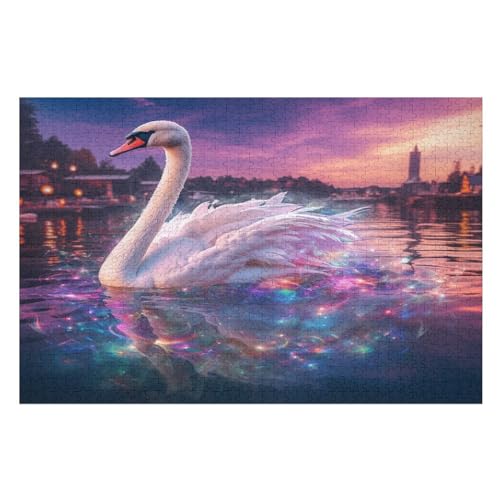 Schwan Puzzle 1000 Teile, Holzpuzzle Für Erwachsene Kinder, Impossible Puzzles, Geschicklichkeitsspiel Für Die Ganze Familie （75×50cm） von PPZYY