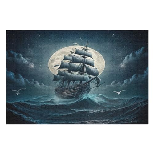 Segelboot Holzpuzzle 1000 Teile, Knobelspiele Für Erwachsene, Teenager, Puzzles Unmögliche - Kinder Puzzle Zimmer Deko （75×50cm） von PPZYY