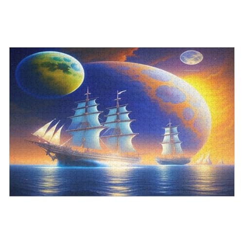 Segelboot Holzpuzzle 1000 Teile Klassische Puzzles Erwachsene Kinder Puzzle DIY Kit Holzspielzeug Einzigartiges Geschenk （75×50cm） von PPZYY