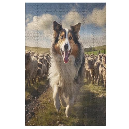 Shetland SheepHund Puzzle 1000 Teile, Holzpuzzle Herausforderndes Geschicklichkeitsspiel Für Die Ganze Familie, Kinder Erwachsenenpuzzle Ab 12 Jahren （78×53cm） von PPZYY