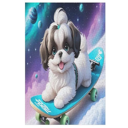 Skateboard Hund Puzzles Für Erwachsene, 1000-teiliges Holzpuzzle, Geeignet Für Kinder Ab 12 Jahren, Die Pädagogische Puzzle Lernen （78×53cm） von PPZYY