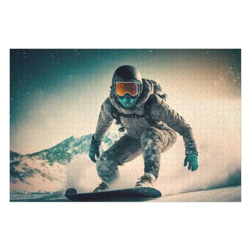Snowboard Puzzles 1000 Teile Erwachsener Kniffel Spaß Für Die Ganze Familie, Holzpuzzle Kinder Erwachsene, Impossible Puzzle Schwer （75×50cm） von PPZYY