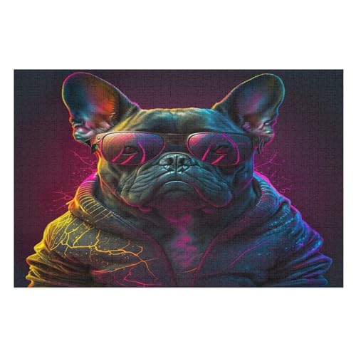 Sofortdruck Frenchie Puzzle 1000 Teile, Holzpuzzle Für Erwachsene Kinder, Impossible Puzzles, Geschicklichkeitsspiel Für Die Ganze Familie （75×50cm） von PPZYY