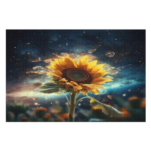 Sonnenblume Star Puzzle 1000 Teile, Holzpuzzle Herausforderndes Geschicklichkeitsspiel Für Die Ganze Familie, Kinder Erwachsenenpuzzle Ab 12 Jahren （75×50cm） von PPZYY