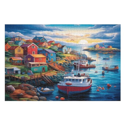 Sonnenuntergang über dem Hafen Holzpuzzle 1000 Teile, Knobelspiele Für Erwachsene, Teenager, Puzzles Unmögliche - Kinder Puzzle Zimmer Deko （75×50cm） von PPZYY