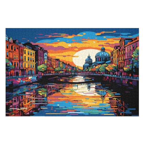 Stadtlandschaftsarchitektur Holzpuzzle 1000 Teile Klassische Puzzles Erwachsene Kinder Puzzle DIY Kit Holzspielzeug Einzigartiges Geschenk （75×50cm） von PPZYY