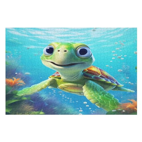 Süß Schildkröte Puzzles 1000 Teile Erwachsener Kniffel Spaß Für Die Ganze Familie, Holzpuzzle Kinder Erwachsene, Impossible Puzzle Schwer （75×50cm） von PPZYY