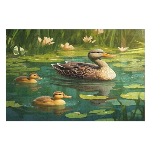 Süße Ente Puzzle Für Erwachsene,1000-teiliges Puzzles, Für Kinder,Holzpuzzle,Lernspielzeug, （75×50cm） von PPZYY