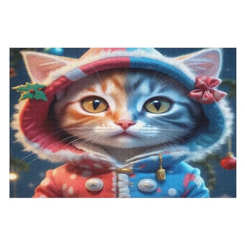 Süße Katze Holzpuzzle - 1000 Teiliges Jigsaw Knobelspiel - Puzzle Für Erwachsene & Kinder - Outdoor & Reisespielzeug （75×50cm） von PPZYY