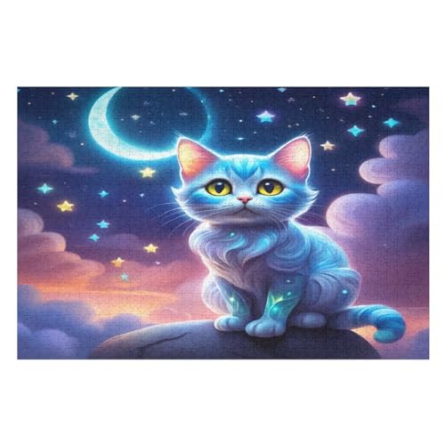 Süße Katze Holzpuzzle - 1000 Teiliges Jigsaw Knobelspiel - Puzzle Für Erwachsene & Kinder - Outdoor & Reisespielzeug （75×50cm） von PPZYY