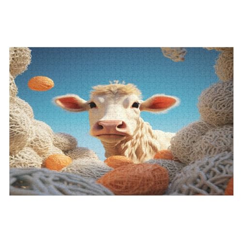 Süße Kuh Puzzles 1000 Teile Erwachsener Kniffel Spaß Für Die Ganze Familie, Holzpuzzle Kinder Erwachsene, Impossible Puzzle Schwer （75×50cm） von PPZYY