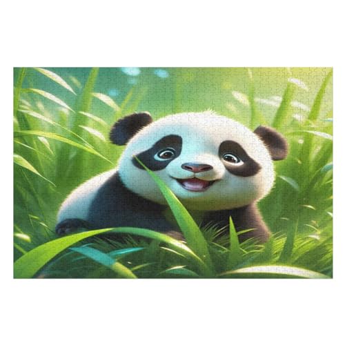 Süßer Panda Holzpuzzle - 1000 Teiliges Jigsaw Knobelspiel - Puzzle Für Erwachsene & Kinder - Outdoor & Reisespielzeug （75×50cm） von PPZYY